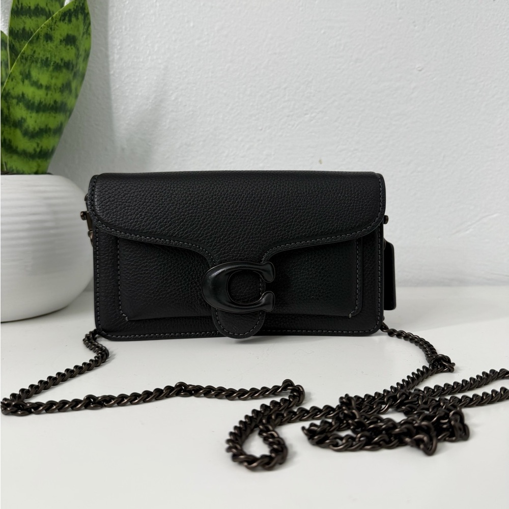 Coach Black Pebbled Leather Crossbody with Chain Strap